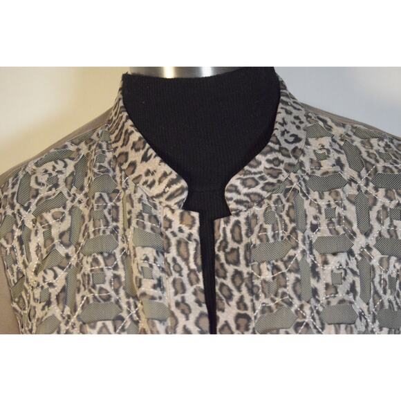 Chico's Khaki & Leopard Print Mesh Duster Open Front Jacket Sz S Career Dressy - Picture 4 of 12
